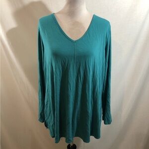 Attitudes By Renee Turquoise Long Sleeve V Neck - Womens XL, Bust 21”